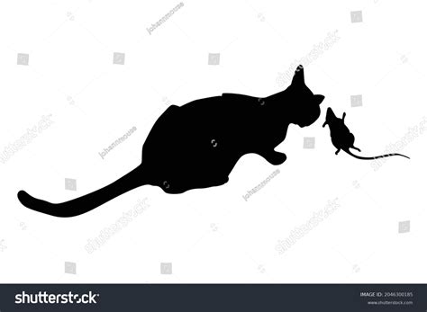 Cat Catch Mouse Vector Silhouette Royalty Free Stock Vector