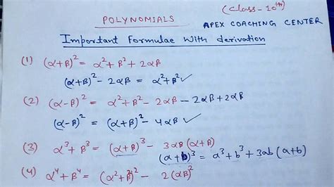 Polynomial Alpha Beta Questions For Polynomial Part 1 Class 10