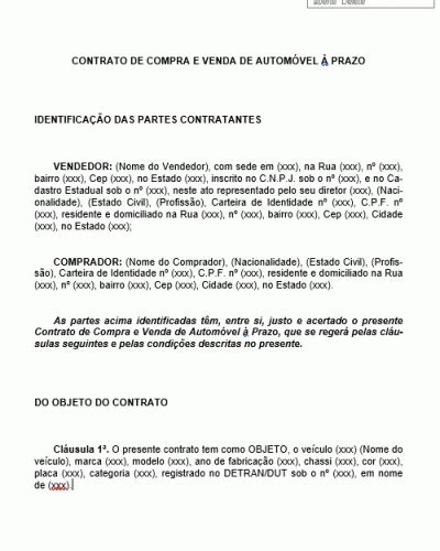 Referência Para Um Contrato De Compra E Venda De Automóveis Veículo