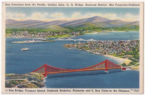 Golden Gate Bridge San Francisco From The Pacific Vintage Linen
