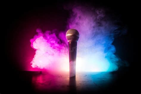 Microphone Karaoke Concert Vocal Audio Mic In Low Light With Blurred