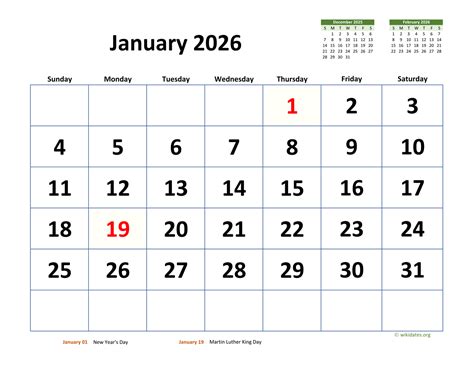 January 2026 Calendar With Extra Large Dates