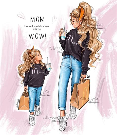 Mother And Daughter Art Instant Download Fashion Illustration Etsy