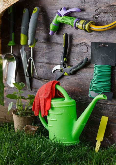 Gardening Tools And Equipment Closeup In The Backyard High Quality