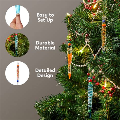 set of 12 colorful glass icicle ornaments for christmas tree decoratio