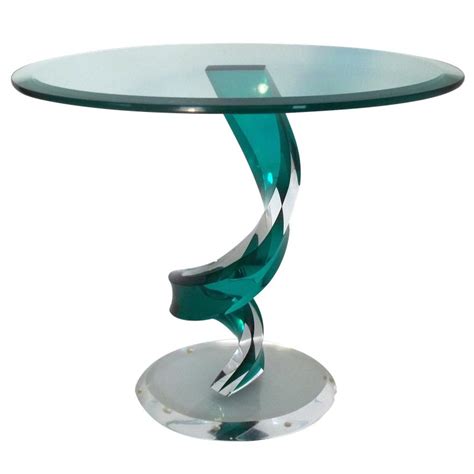 20th Century Haziza Lucite And Glass Emerald Green Oval Side Table In