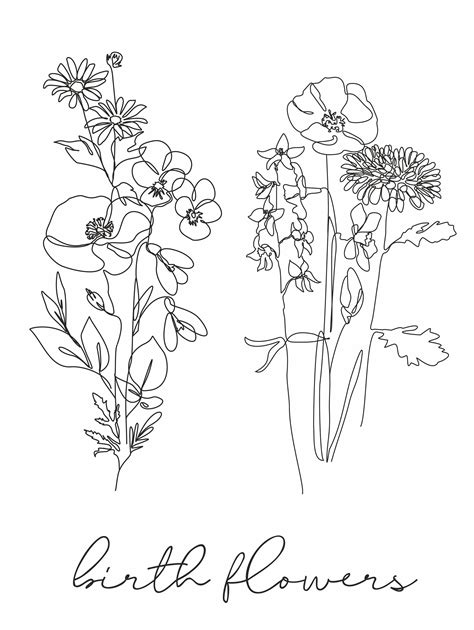 Custom Family Birth Flower Bouquet Design Tattoo One Line - Etsy