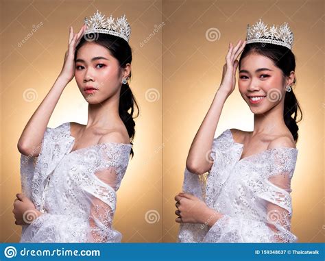 Miss Pageant Contest Gown Kleid Mit Diamond Crown Stockbild Bild Von