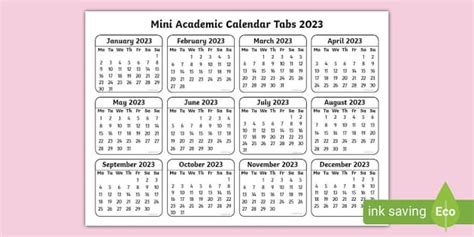 Mini Calendar Tabs 2023 Teacher Made Twinkl