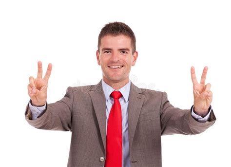 Business Man Showing Victory Gesture Stock Image Image Of Manager