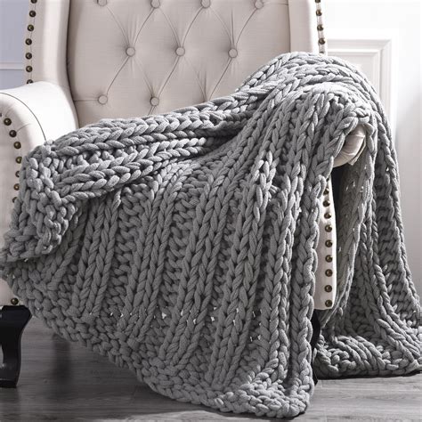 Cottage Lane Chunky Knit Acrylic Throw Blanket 50 X 60 Gray