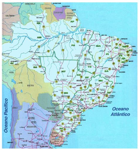 Mapa do Brasil Político regiões estados e capitais rodoviário