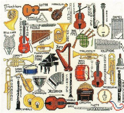 Vintage Cross Stitch Patterns Mini Musical Instruments Motifs Pdf
