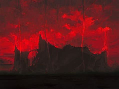 Wallpaper Mountains Art Dark Red Spots Ultrawide Wallpaper Red