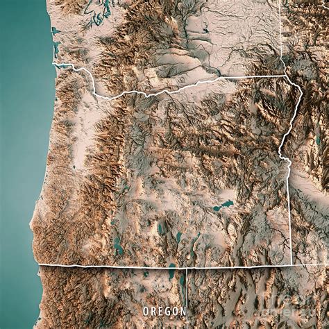 Oregon State Usa 3d Render Topographic Map Neutral Border Digital Art
