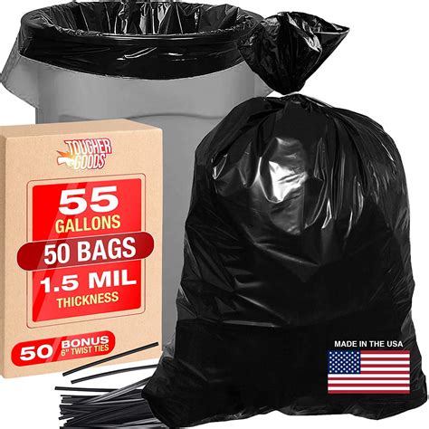 Heavy Duty Black Trash Bags 55 Gallon 50 Pk Bags For Garbage Storage