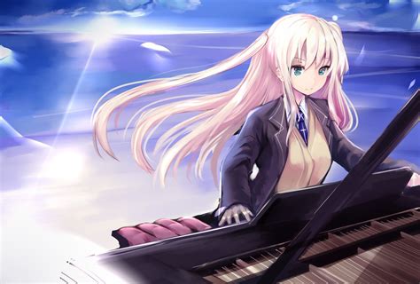 Anime Girls Piano Sea Beach Wallpapers Hd Desktop And