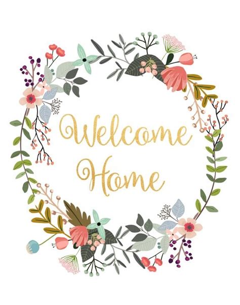 Welcome Home Printable Art Typography Print Floral Quote Etsy