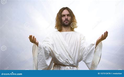 Person Dying And Looking At Jesus In Light God Welcoming Man Soul To