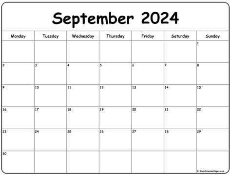 September 2024 Monday Calendar Monday To Sunday