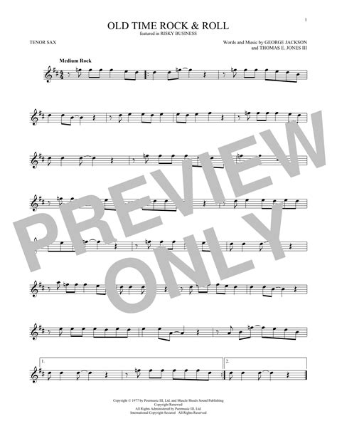Old Time Rock And Roll Sheet Music Bob Seger Tenor Sax Solo