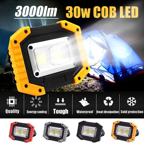 2 Cob 30w 3000lm Rechargeable Led Flood Lights Portable Waterproof Ip65