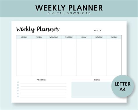 Printable Weekly Planner Landscape Weekly Planner Weekly Etsy