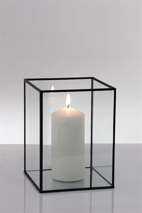 Candle Box Glass Black 15x15x20cm Harrisons Hiremaster Wanganui