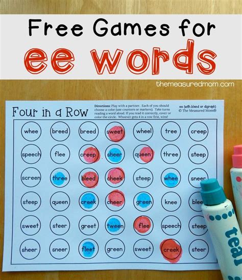 Four In A Row Games For Ee Words Ee Words Phonics Games Teaching