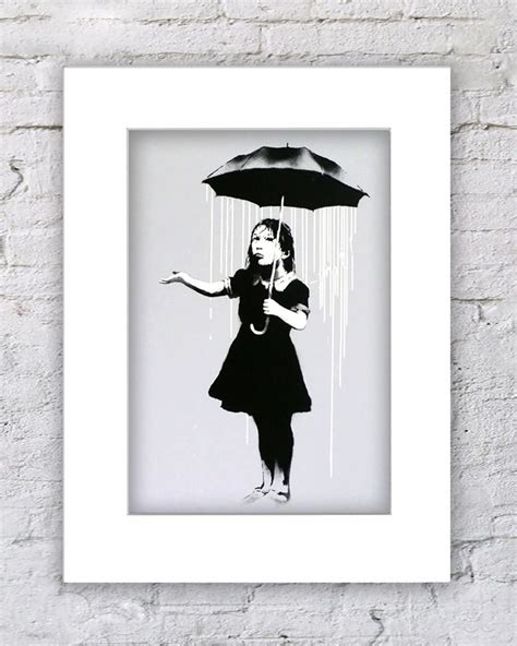 Banksy Umbrella Girl White Laminated Posters