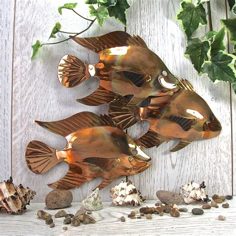 Copper Fish Trio Garden Wall Art Sculpture By London Garden Trading