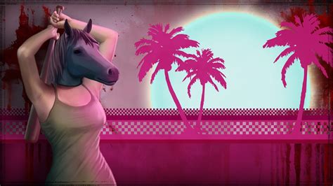Video Games Women Anime Mask Palm Trees Pink Hotline Miami Color Stage Screenshot