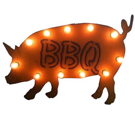 Bar decor bbq tin vintage poster plaques decoration signs plates wall 20x30cm decorative farmhouse metal dads bbygex hotclipper. Lighted BBQ Pig Sign - Iron Accents