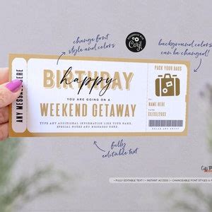 Editable Weekend Getaway Voucher Template Surprise Trip Gift Ticket Weekend Getaway Birthday