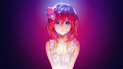 Anime Girl Water Drops Red Head Blue Eyes Hd Artist 4k Wallpapers