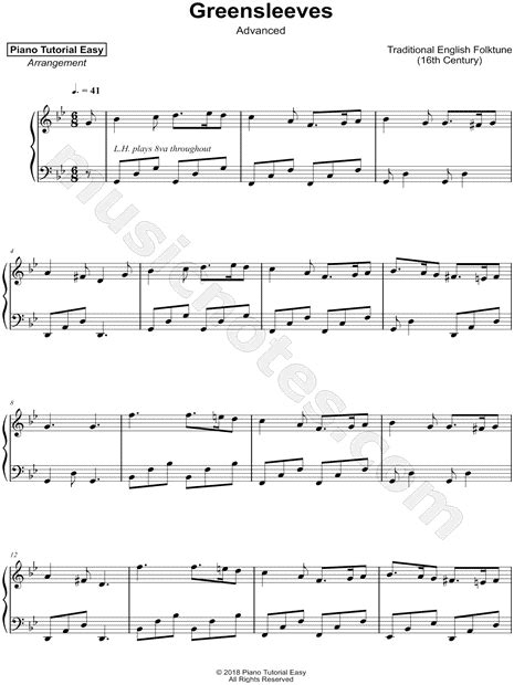 Greensleeves sheet music is a piece of popular music and also a traditional folk song. Piano Tutorial Easy "Greensleeves advanced" Sheet Music (Piano Solo) in G Minor - Download ...