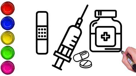 How To Draw Injection Bandaid Tablets Step By Step Drawing Of