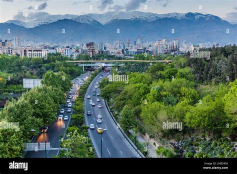 View Of Modares Highway And Alborz Mountain Range In Tehran Iran Stock