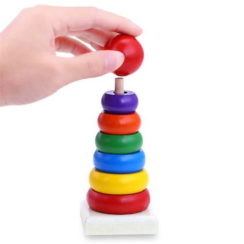 Mini Colorful Wooden Circles Nesting Stacking Toys Kids Building Block