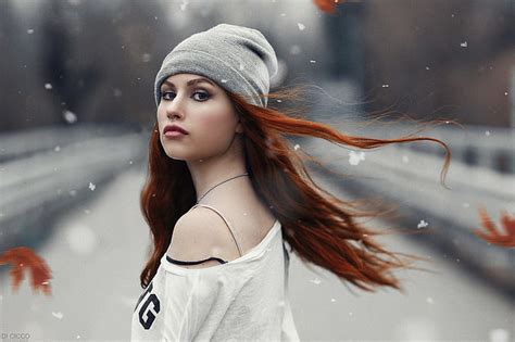 hd wallpaper redhead valentina galassi portrait snow bare shoulders wallpaper flare