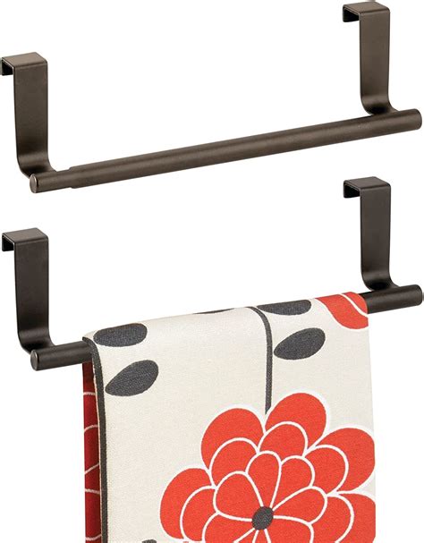 Mdesign Metal Over Kitchen Cabinet Door Towel Bar Holder For Hand Dish And Tea