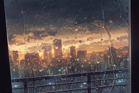 Anime Original City Rain Window 1080p Wallpaper Hdwallpaper