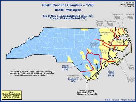 The Royal Colony Of North Carolina Counties As Of 1740