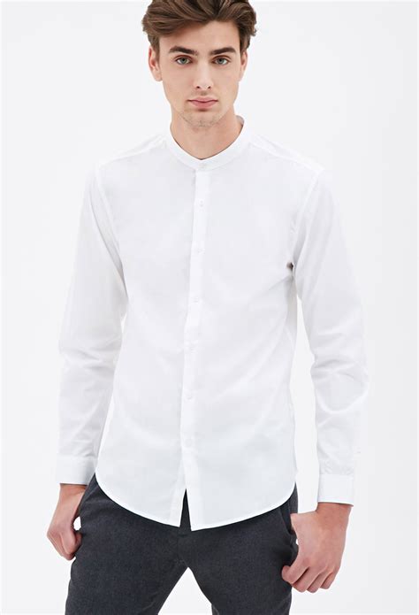 Forever 21 Mandarin Collar Shirt In White For Men Lyst
