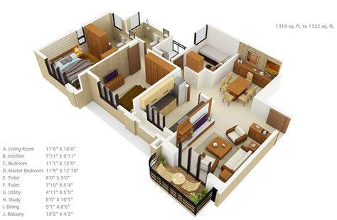 1500 square feet house plans 3d. 3 Bedroom Apartment/House Plans | smiuchin