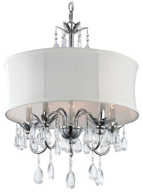 White Drum Shade Crystal Chandelier Pendant Light Contemporary