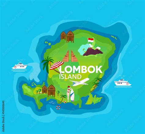 Travel Map Of Lombok Island At Indonesia Vector Illustration Stock