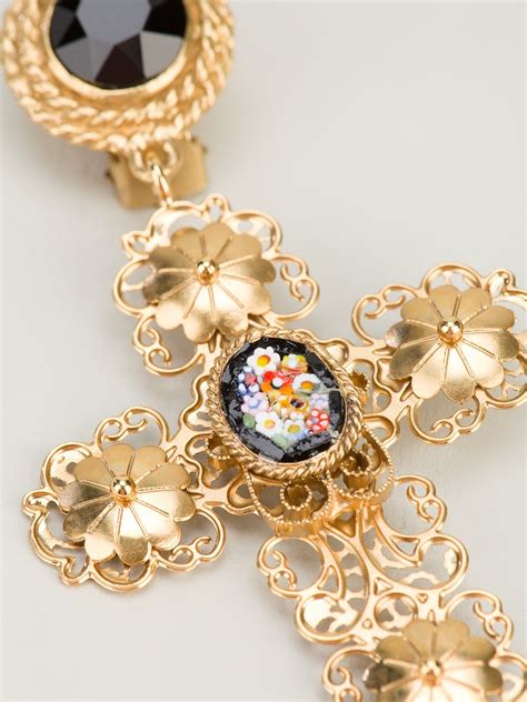 Lyst Dolce And Gabbana Cross Earrings In Metallic