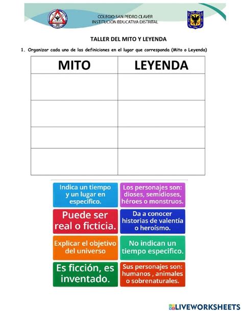 Diferencias Entre Mito Y Leyenda Worksheet Mitos Y Leyendas Mitos