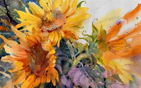 Artystyczne Ilustracja Sunflowers In The Sun Watercolor Painting